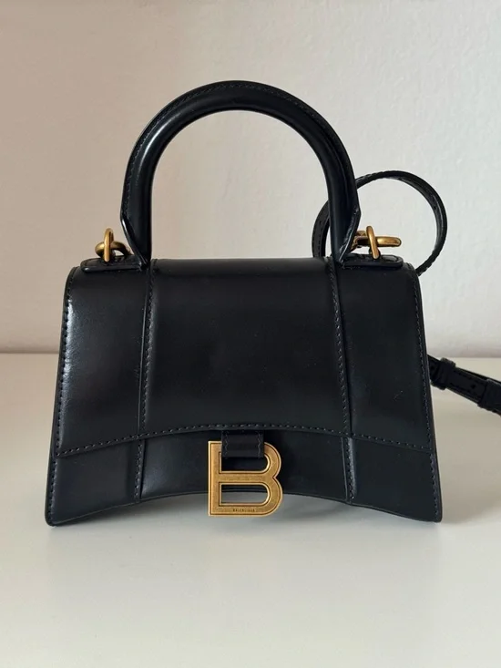 Balenciaga Black Top Handle Hourglass Satchel with Gold 'B' - Picture 6 of 8